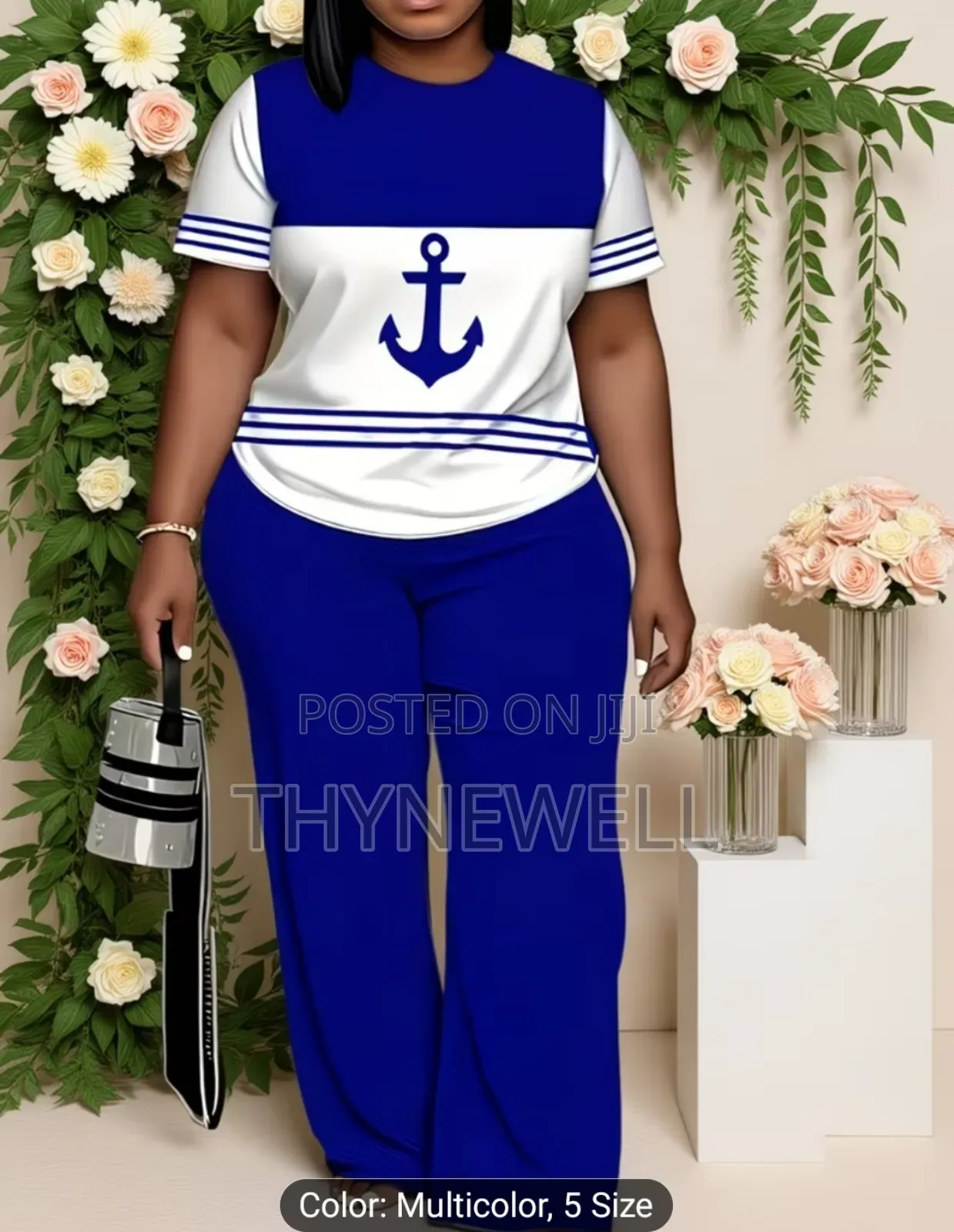 Nautical Anchor Graphic Short-Sleeve Shirt and Loose Fitting Trouser