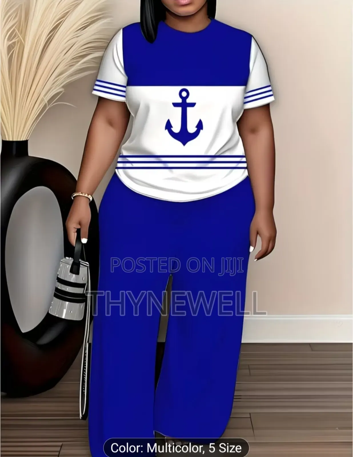 Nautical Anchor Graphic Short-Sleeve Shirt and Loose Fitting Trouser