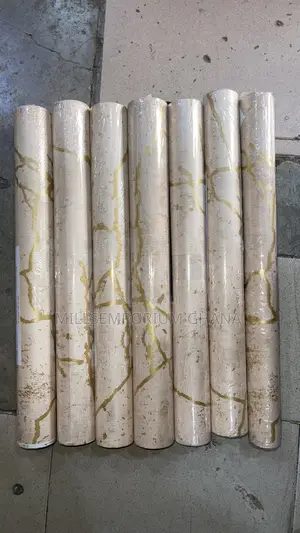 3d Glossy Gold Sticker Marble Wallpaper