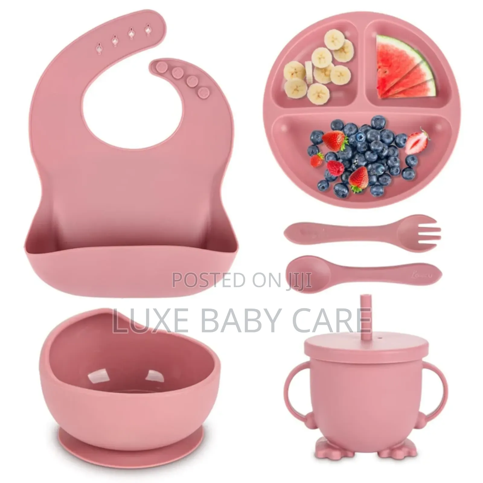 Silicone Suction Plate, Bowls, Bibs, Cup With Straw, Spoon, and Fork