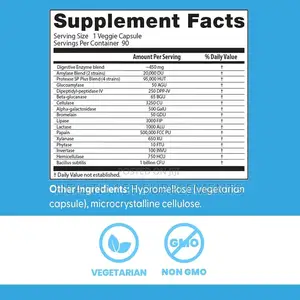 Digestive Enzymes, Bloating Indigestion Malabsorption 90 Capsules