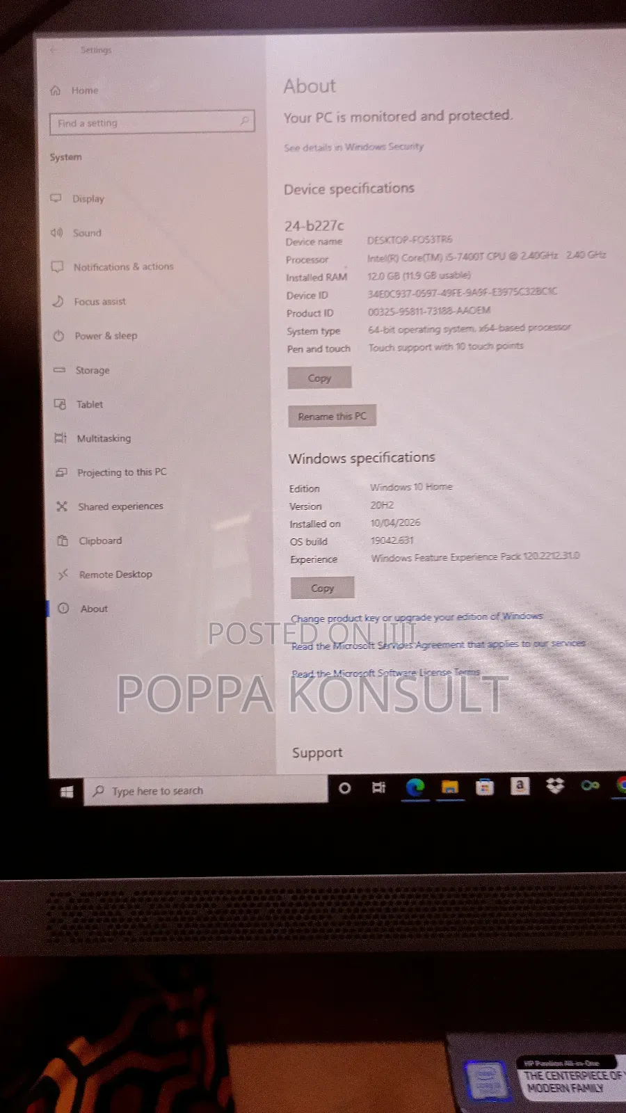 Desktop Computer HP AiO 22 12GB Intel Core i5 HDD 1T