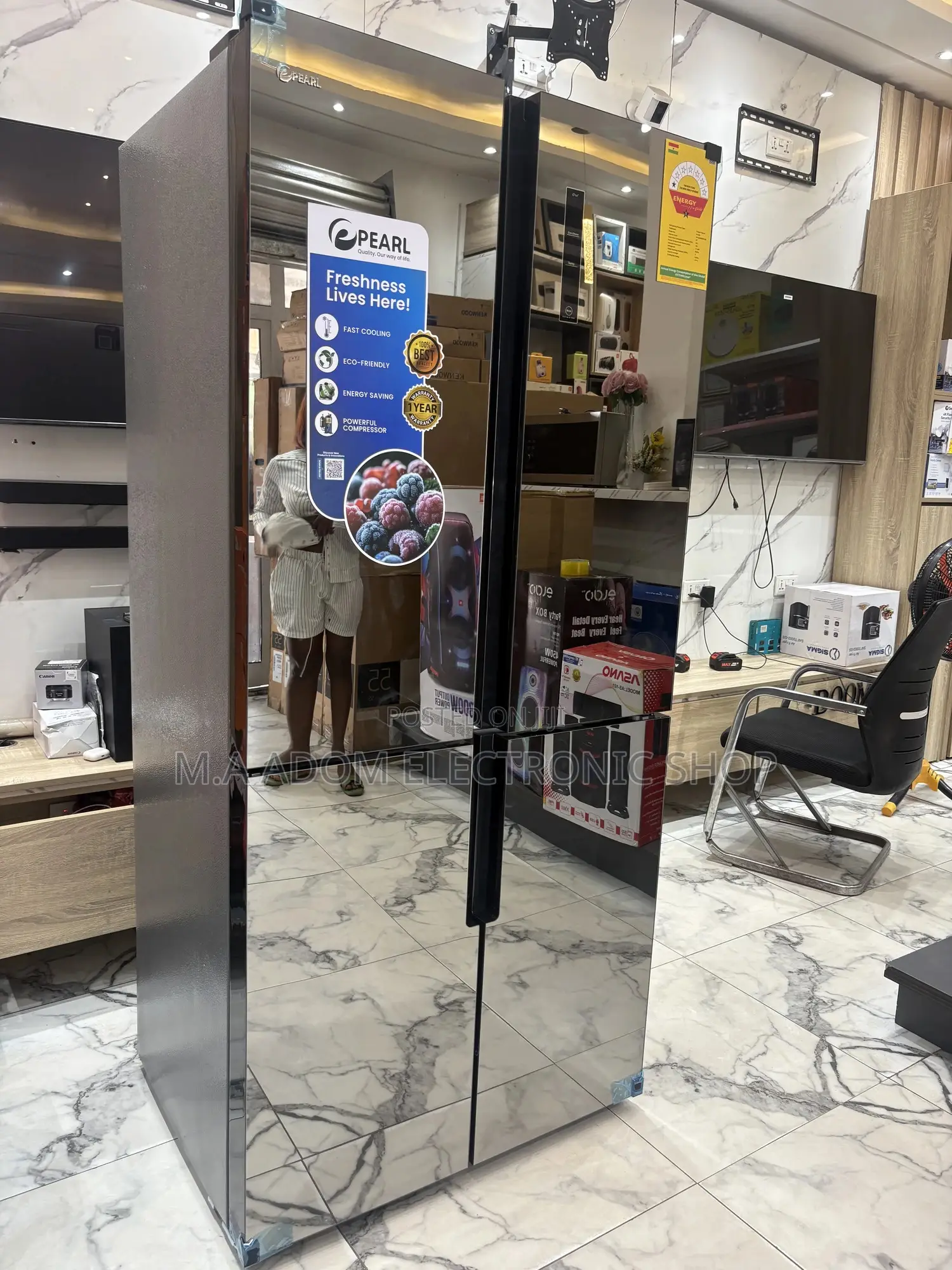 Mirror Finish Pearl 481 Litres Side by Side Fridge
