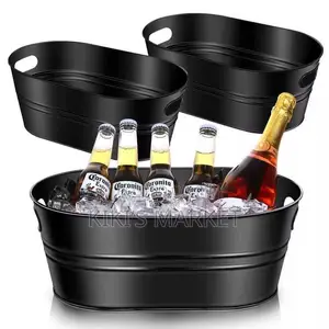 Galvanized Metal Ice Bucket Multifunctional Black/Silver