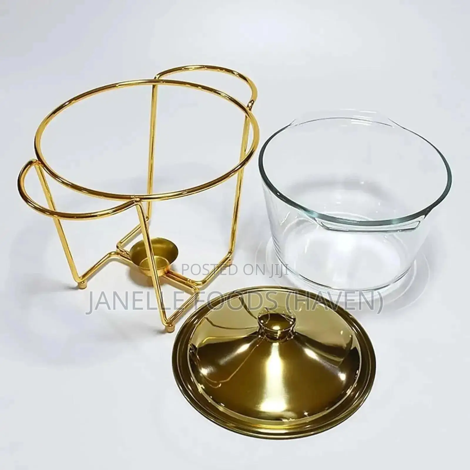 Deluxe Round Gold-toned Glass Chafing Dish