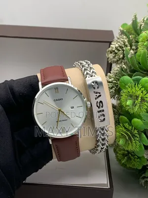 Casio Leather Watches With Stainless Steel Bracelet