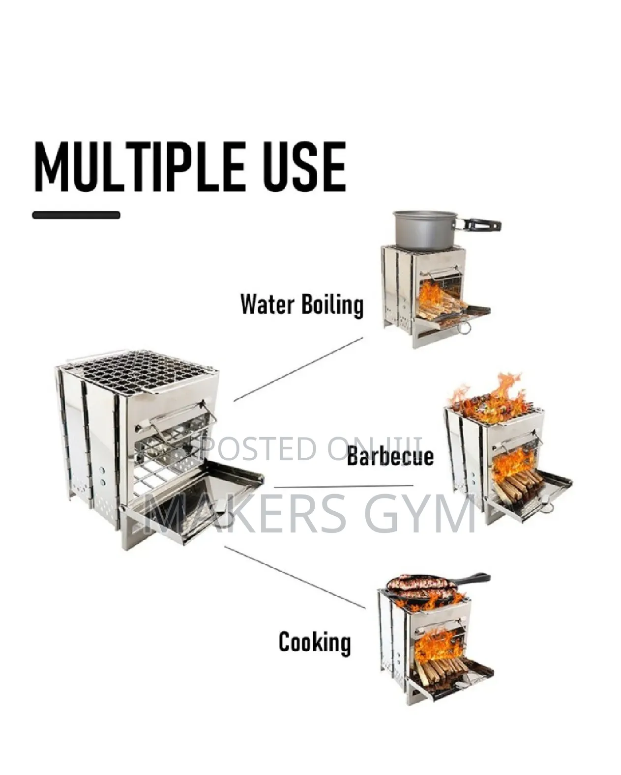 Wood Stove Charcoal Grill Stainless Barbecue for Camping Outdoor