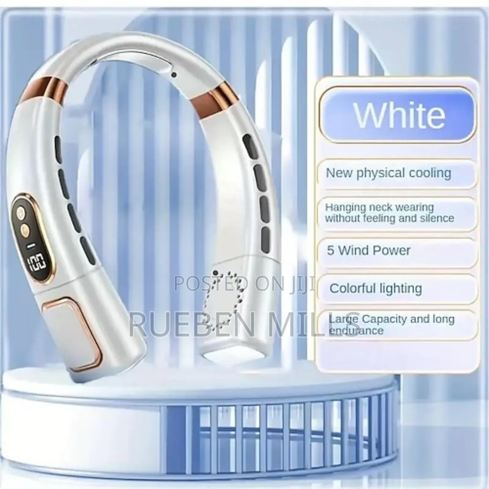 5 Wind Power High Capacity Battery White Fashion Neck Fan
