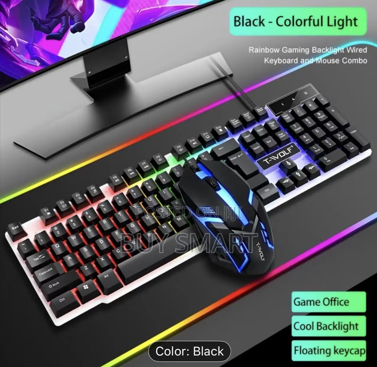 T-Wolf Rainbow Backlit Game Keyboard and Mouse Tf200