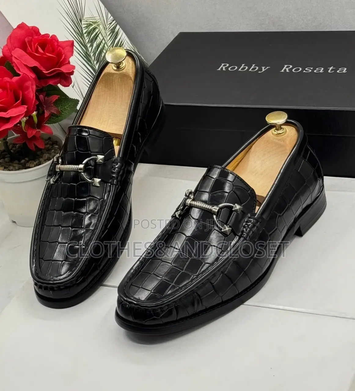 Black Crocodile Patterned Loafers