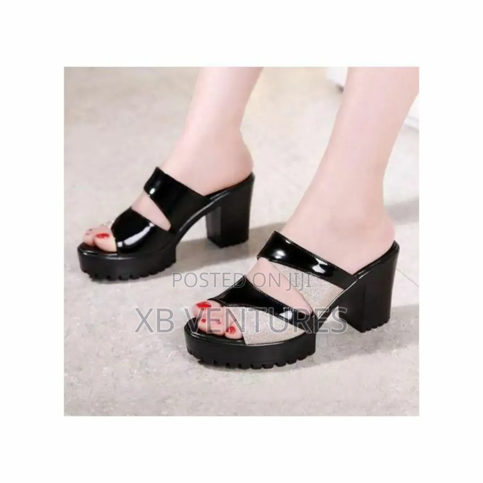 Fish Mouth High Heel Glittering Fashion Ladies Open Sandals - Black