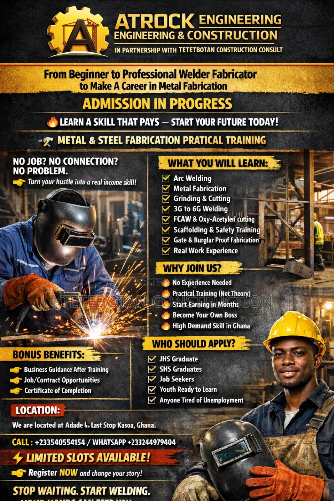 Metal Fabrication Practical Training Admission in Progress