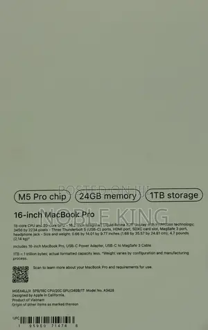 New Apple MacBook Pro 2026 M5 Pro 16-inch 24GB Apple M5 Pro SSD 1T