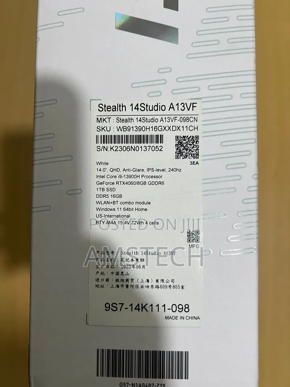 New Laptop MSI Stealth 14 Studio A13VF 16GB Intel Core i9 SSD 1T