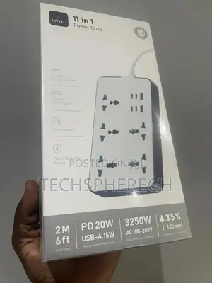 Wiwu 11-in-1 Gan Power Strip - 20w Pd Fast Charger Extension -new