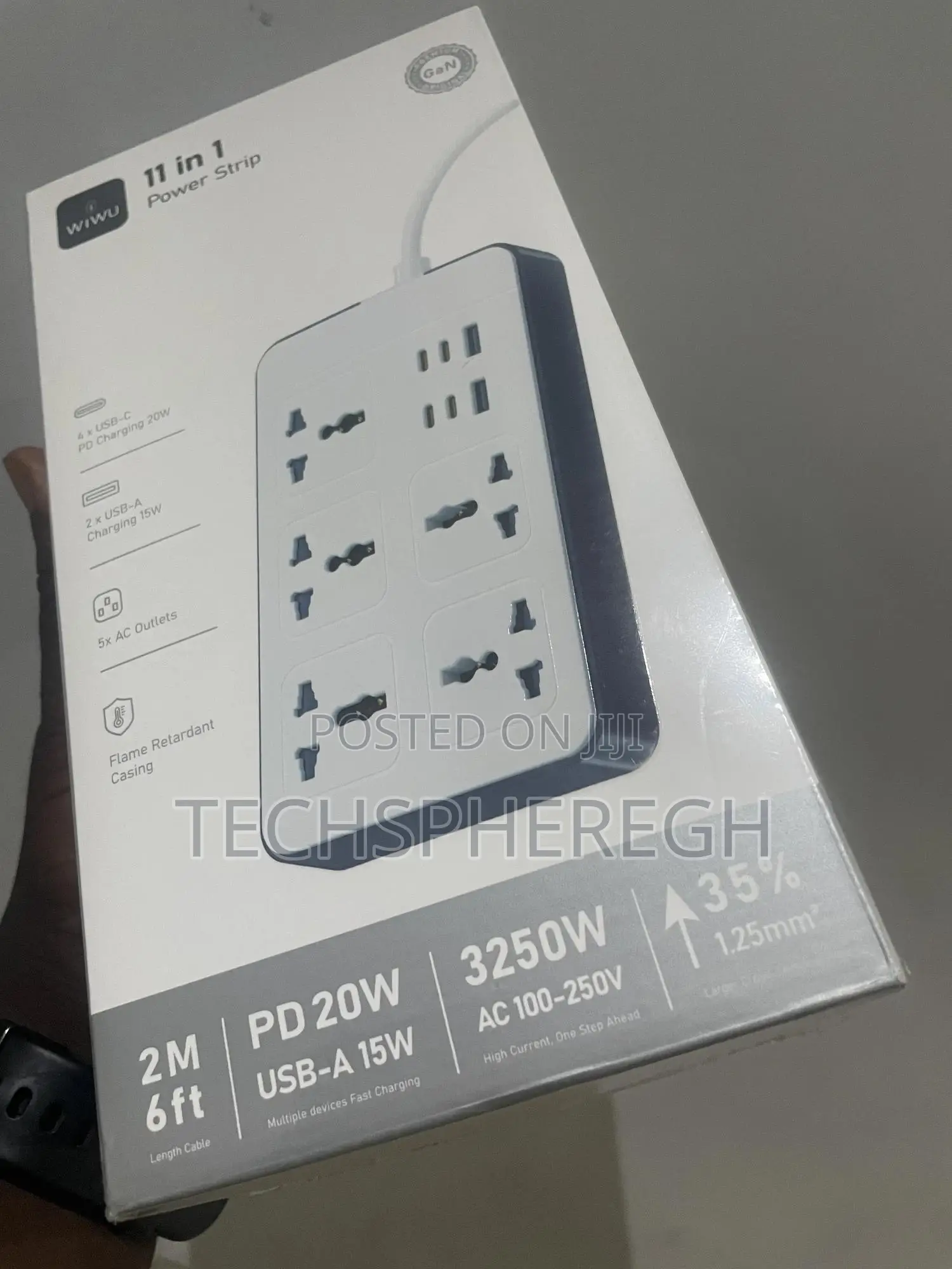 Wiwu 11-in-1 Gan Power Strip - 20w Pd Fast Charger Extension -new