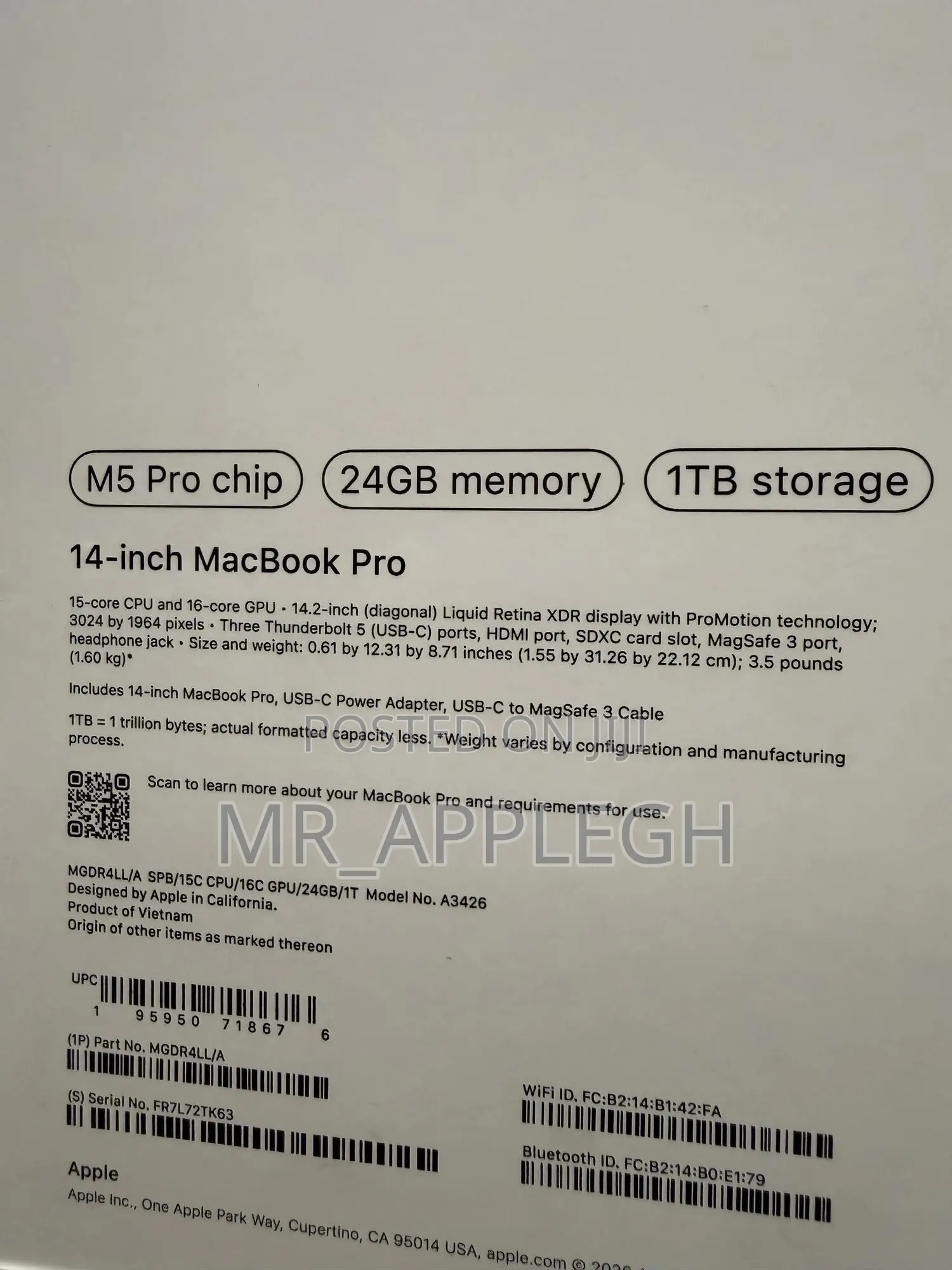 New Laptop Apple MacBook Pro 2025 M5 24GB Apple M5 Pro SSD 1T