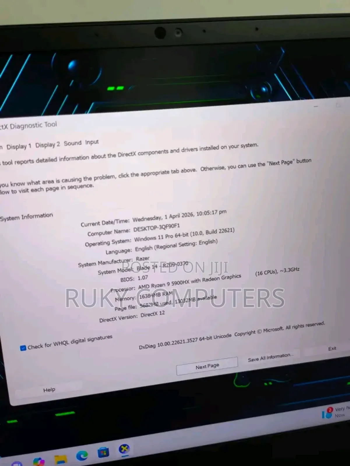 New Laptop Razer Blade Pro 16GB AMD Ryzen 9 SSD 1T