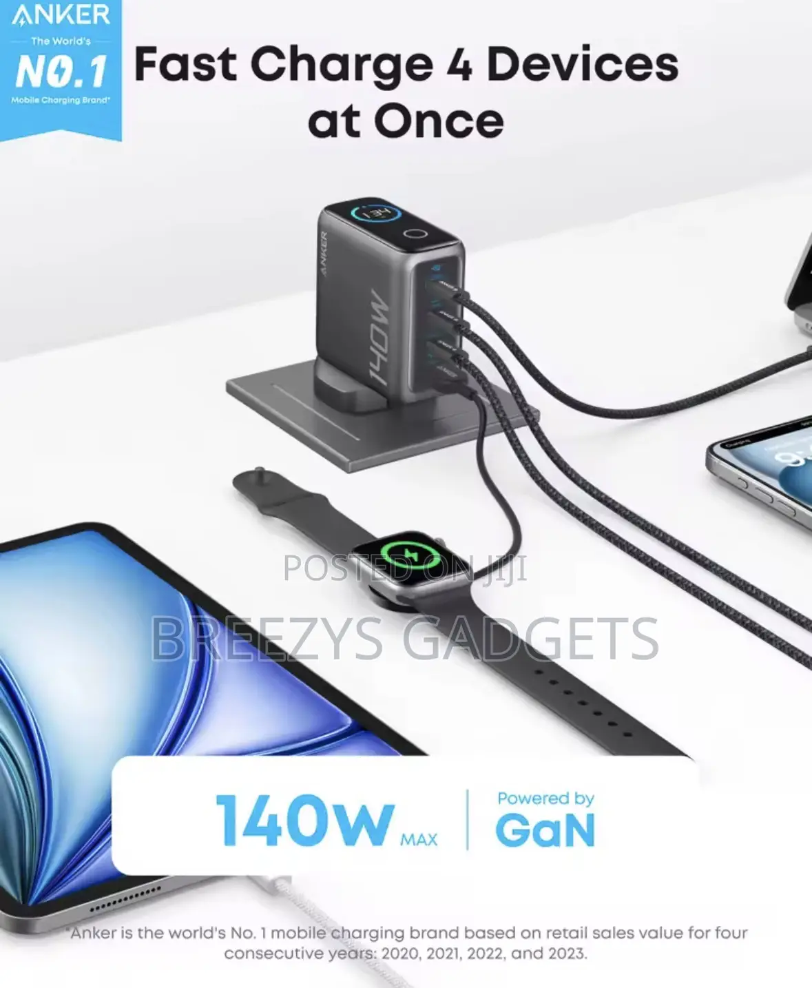 New Anker Zolo Laptop Charger, 140w Usb C Charger, 4-Port Uk Plug