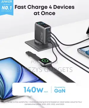 New Anker Zolo Laptop Charger, 140w Usb C Charger, 4-Port Uk Plug