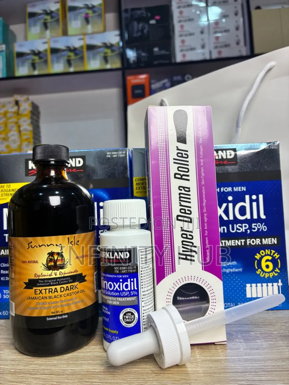 Kirkland Minoxidil,Derma Roller and Castar Oil Large Combo