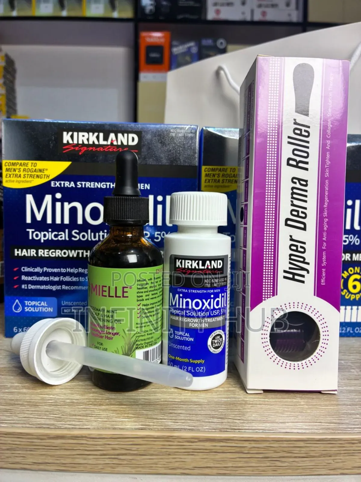 Kirkland Minoxidil,Derma Roller and Rosemary Mielle