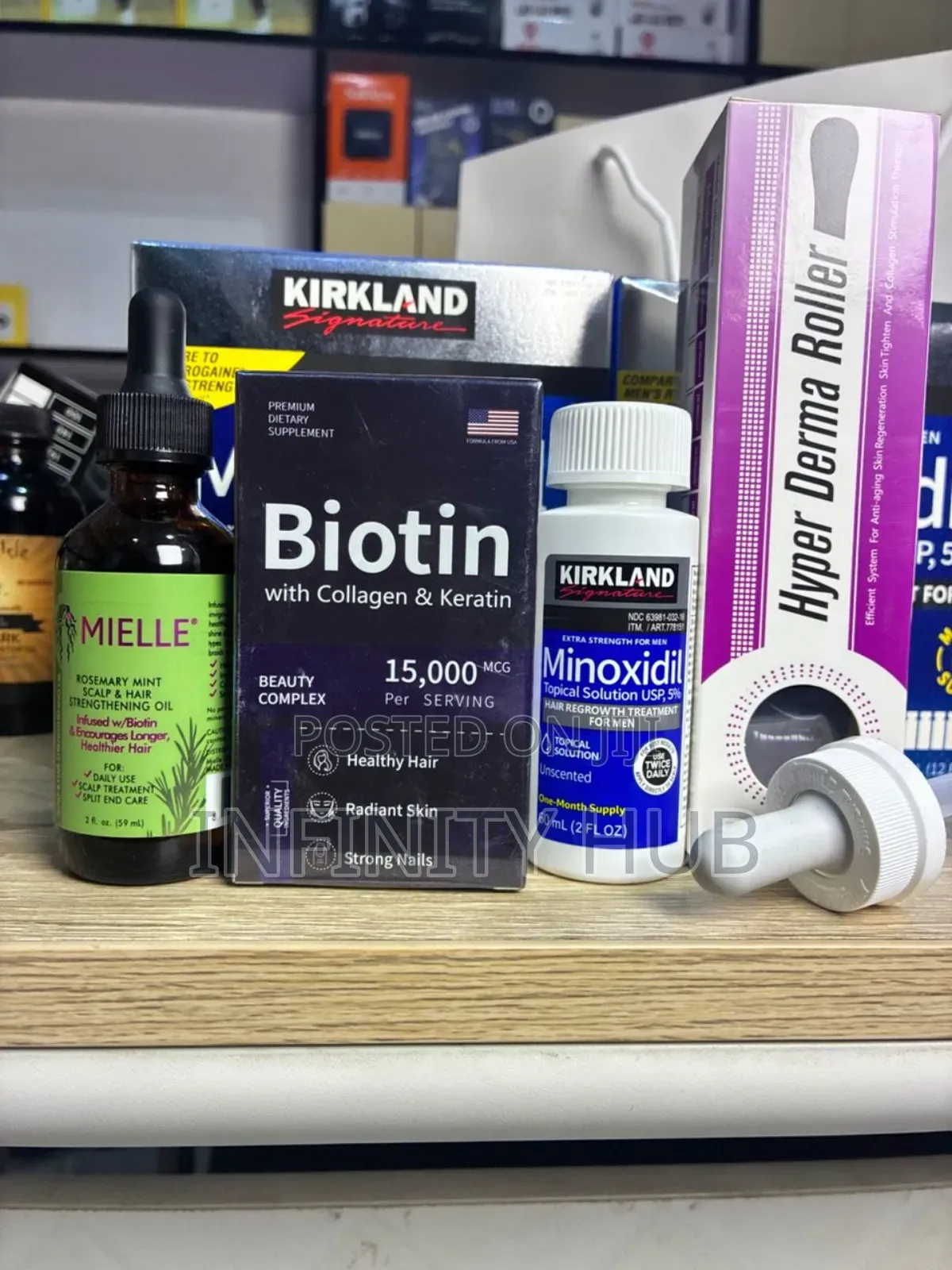 Kirkland Minoxidil,Derma Roller, Biotin, Rosemary Mielle
