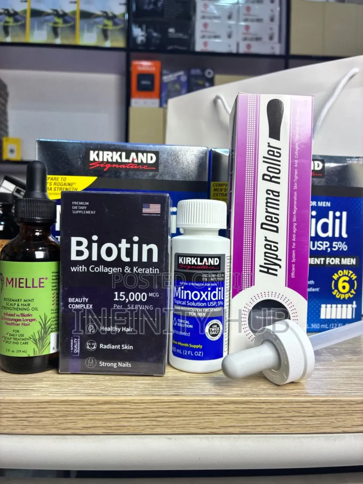 Kirkland Minoxidil,Derma Roller, Biotin, Rosemary Mielle