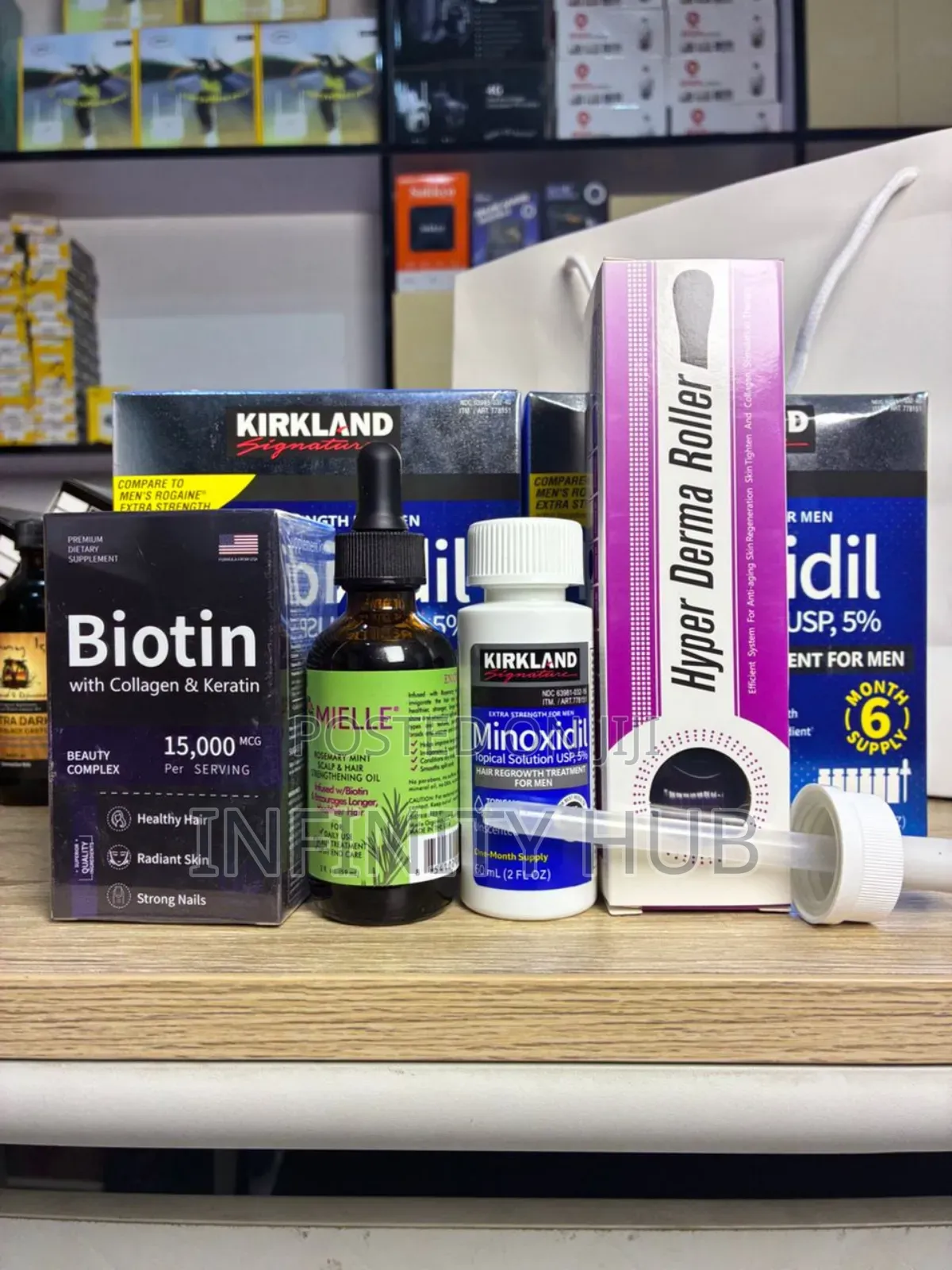 Kirkland Minoxidil,Derma Roller, Biotin, Rosemary Mielle