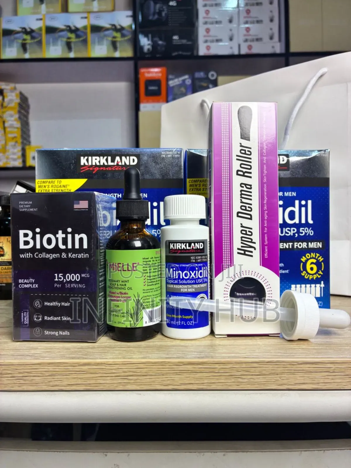 Kirkland Minoxidil,Derma Roller, Biotin, Rosemary Mielle