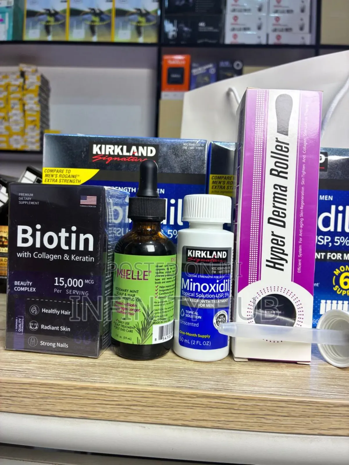 Kirkland Minoxidil,Derma Roller, Biotin, Rosemary Mielle