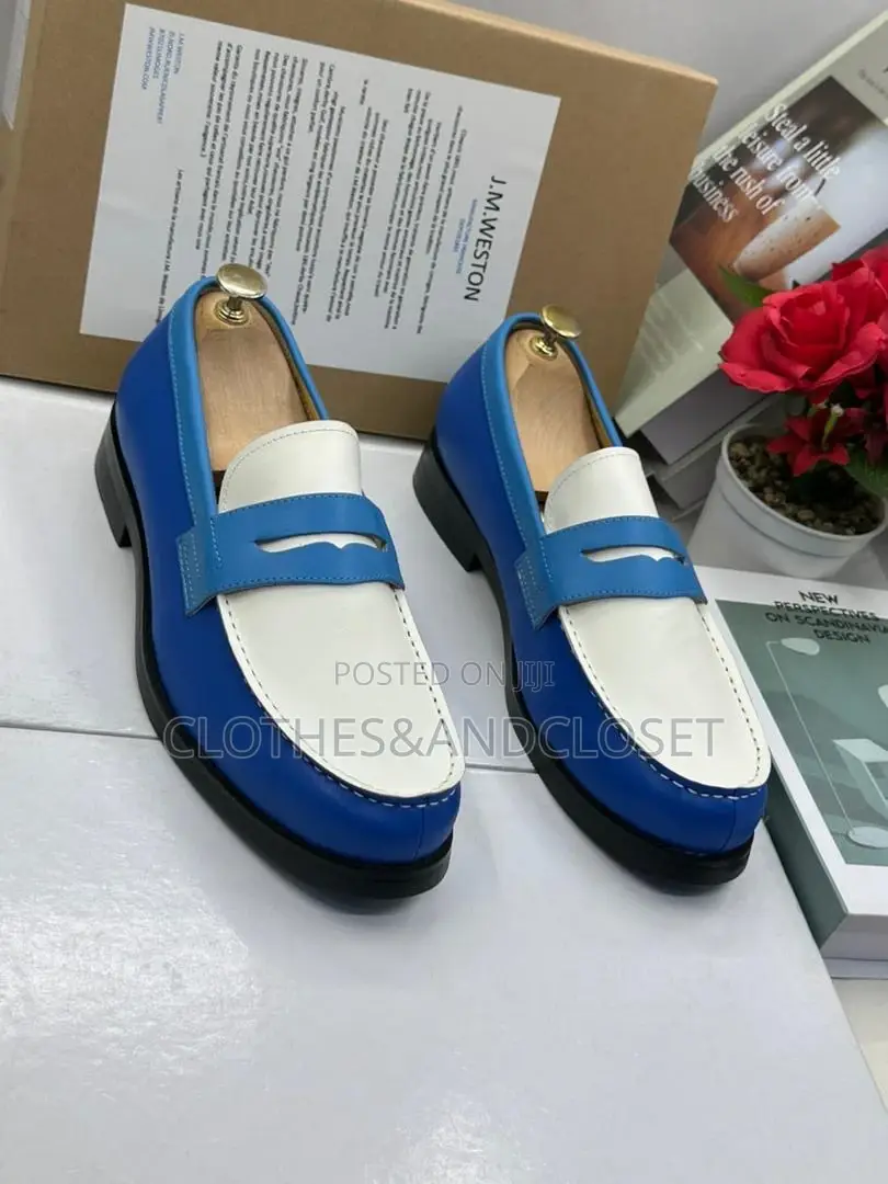 Blue and White J.M. Weston 180 Loafers