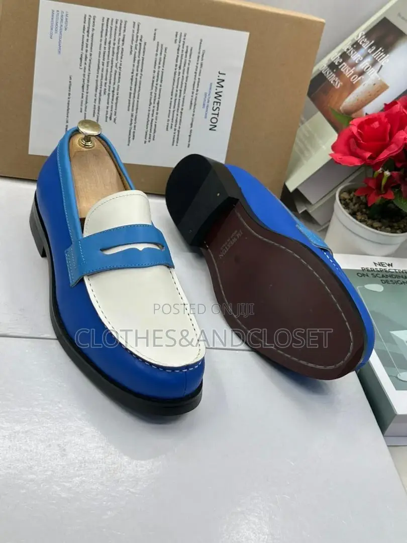 Blue and White J.M. Weston 180 Loafers