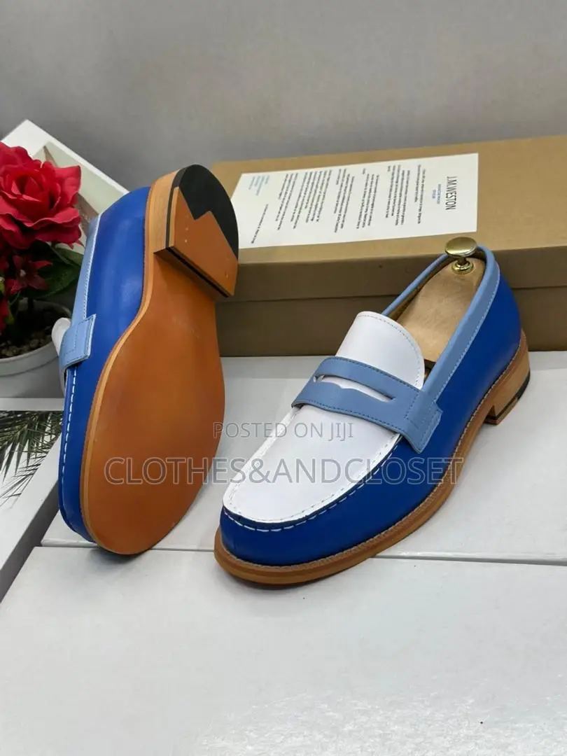 Blue and White J.M. Weston 180 Loafers