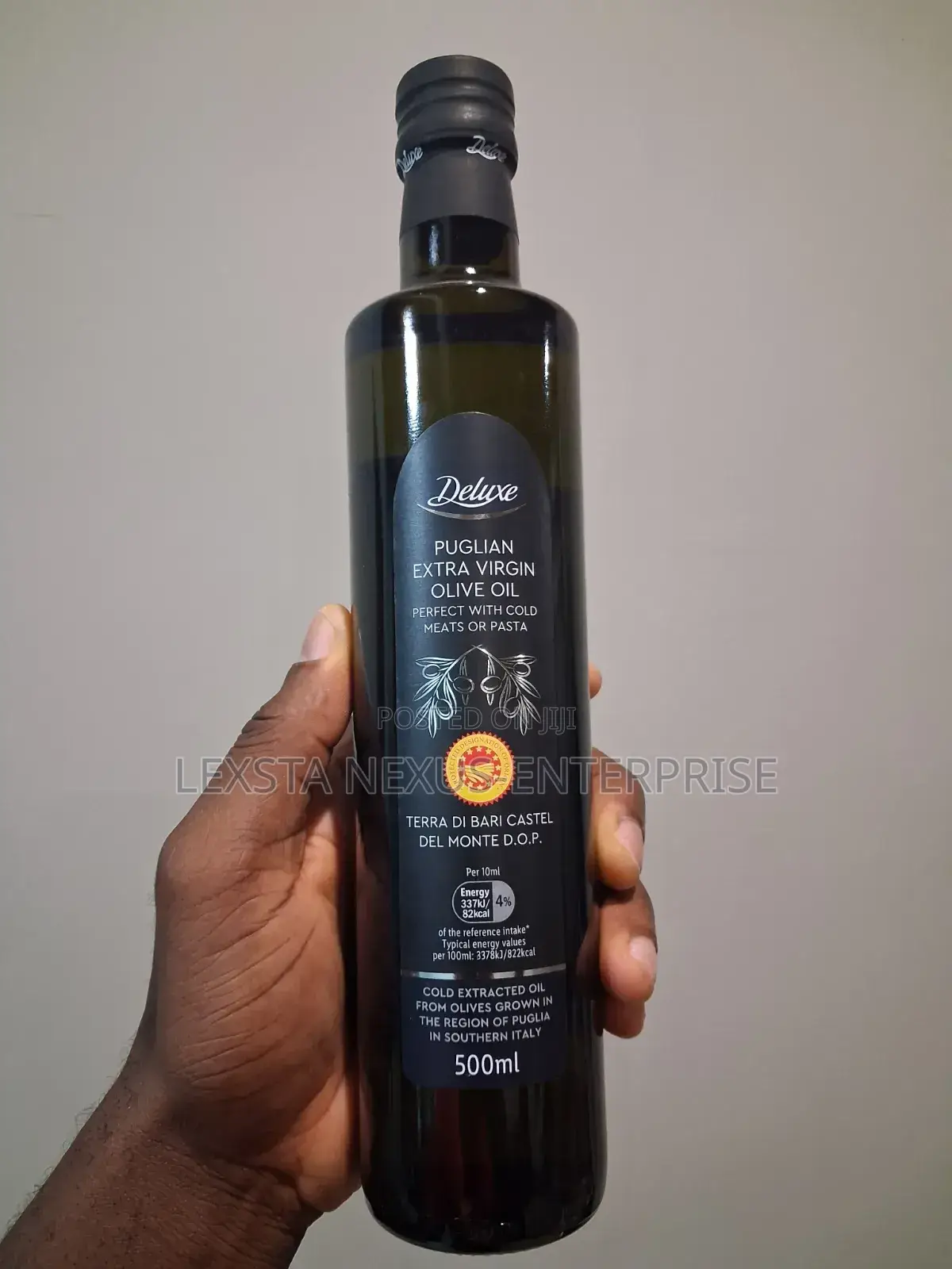 Cold-Pressed Organic Extra Virgin Olive Oil in a Dark Glass Bottle