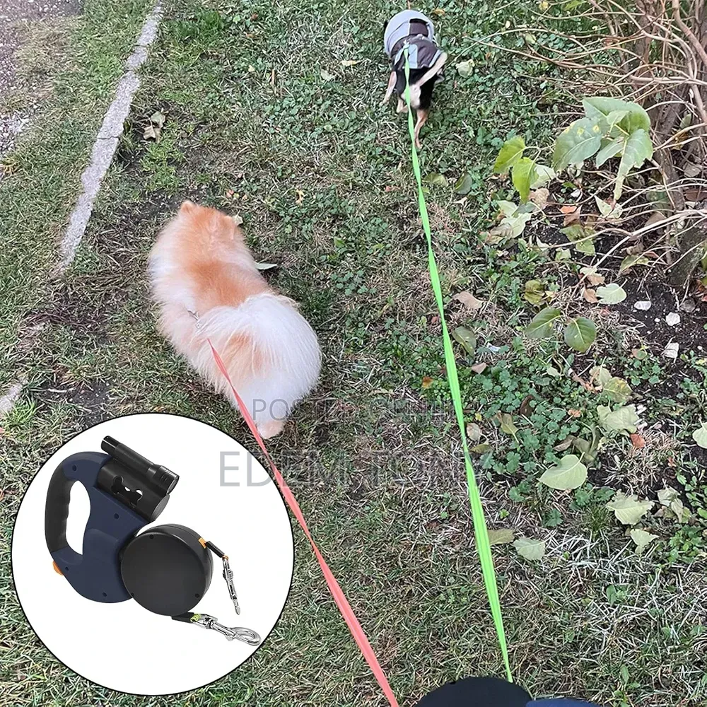 Double Retractable Dog Leash for Two Dogs, Led Light - S/M Dogs
