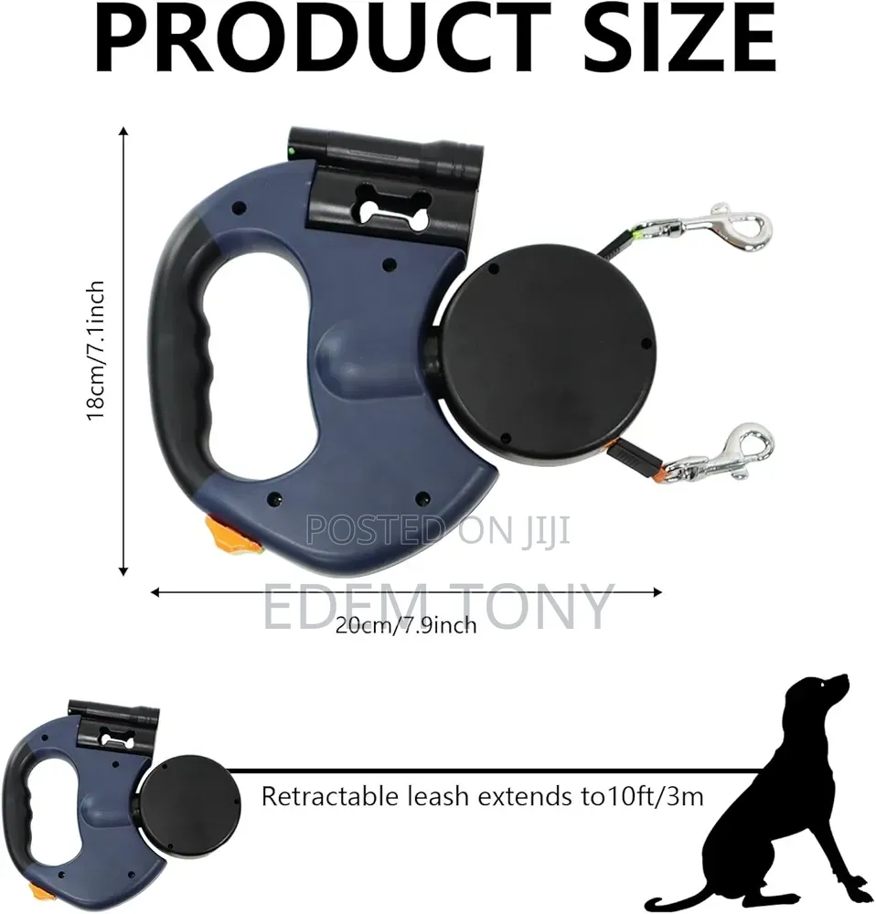Double Retractable Dog Leash for Two Dogs, Led Light - S/M Dogs
