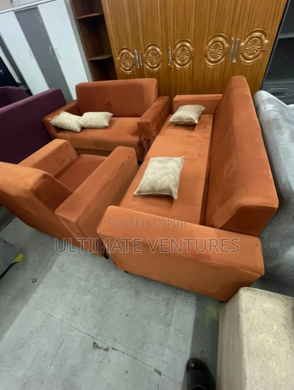 3-Piece Terracotta Orange Sofa Set