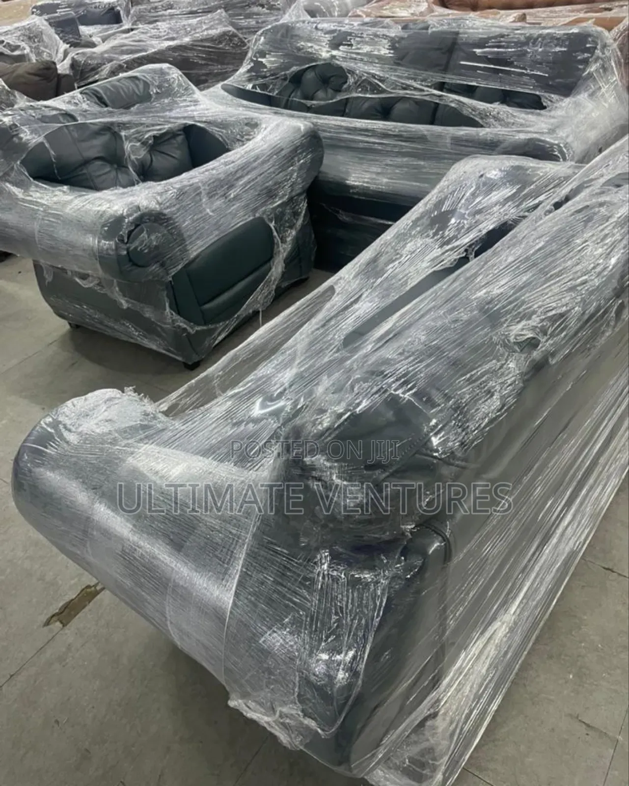 Brand New 3-Piece Black Leatherette Chesterfield Sofa Set