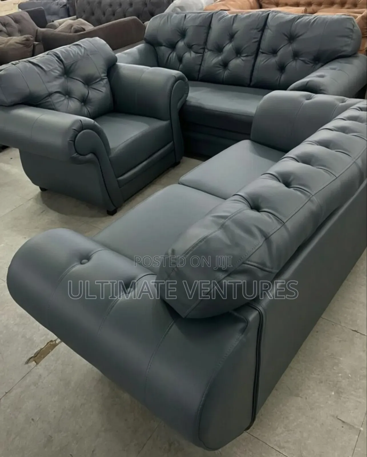 Brand New 3-Piece Black Leatherette Chesterfield Sofa Set