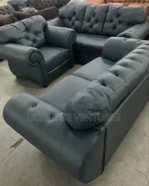 Brand New 3-Piece Black Leatherette Chesterfield Sofa Set