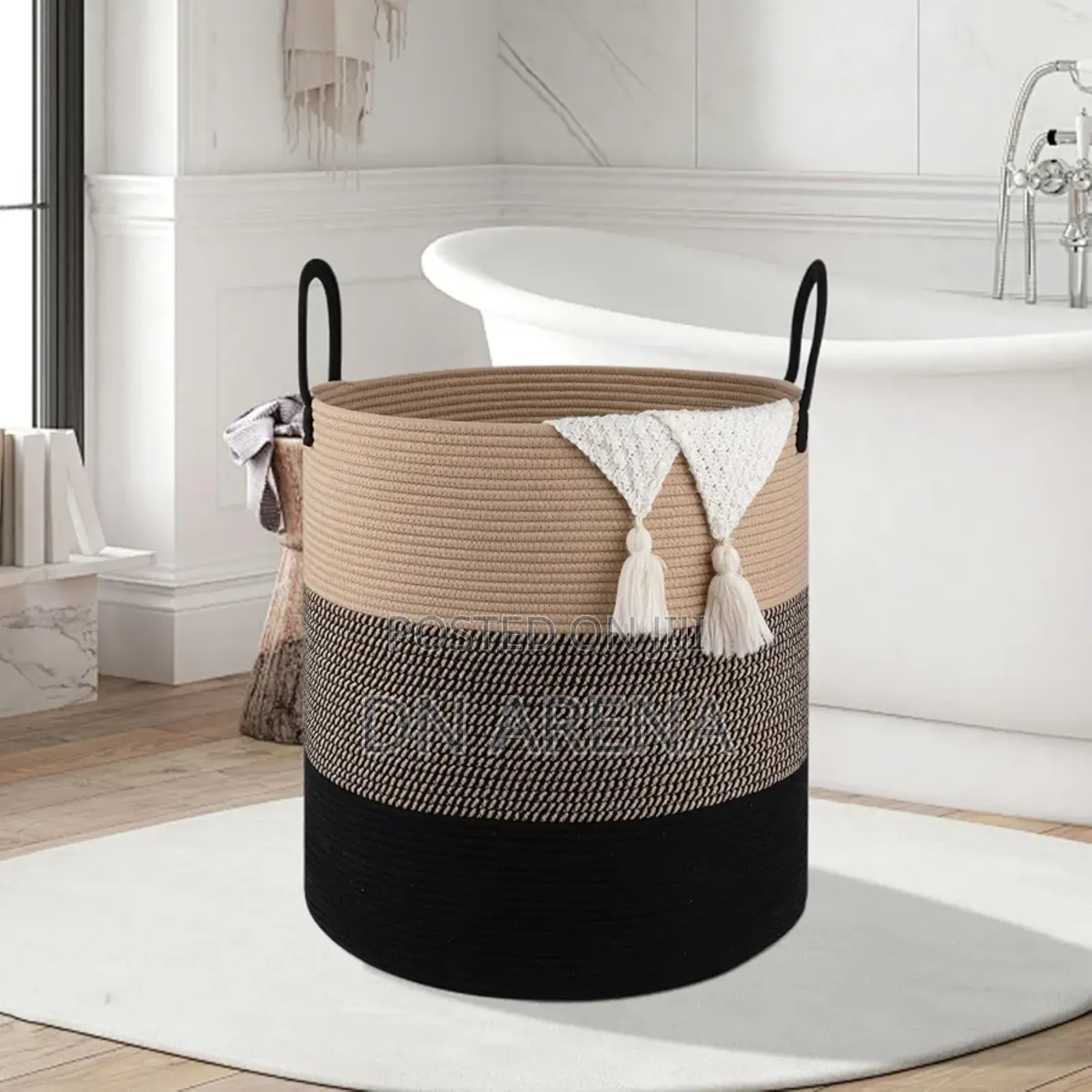 Woven Rope Laundry Hamper Basket a Stylish Two-Tone Design