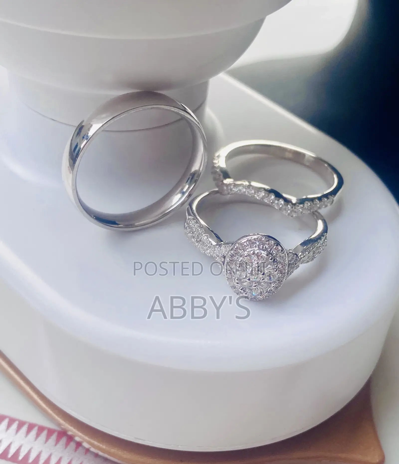 Luxury Pure 925 Sterling Silver 3PCS Wedding Ring SetSet