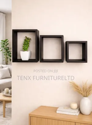 Floating Square Wall Shelves, Wooden(Black)