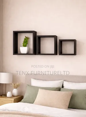 Floating Square Wall Shelves, Wooden(Black)