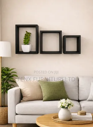 Floating Square Wall Shelves, Wooden(Black)