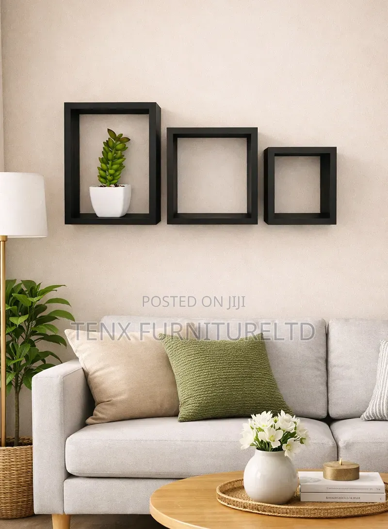 Floating Square Wall Shelves, Wooden(Black)