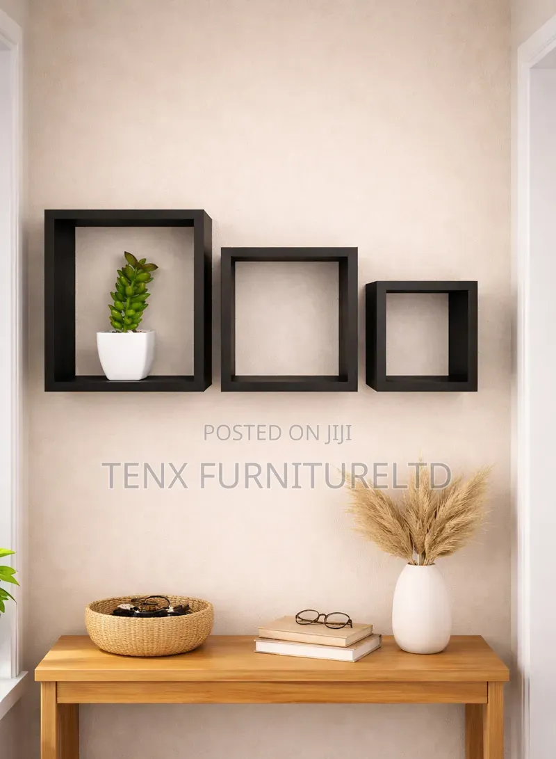 Floating Square Wall Shelves, Wooden(Black)