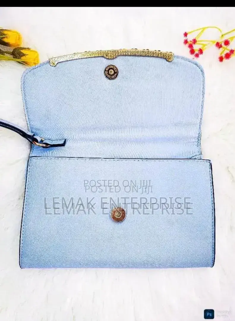 Ladies Purse Light Blue Diamond Design
