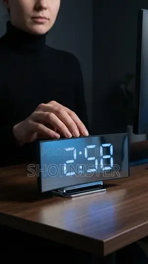 Modern Curved Mirror Led Digital Alarm Clock